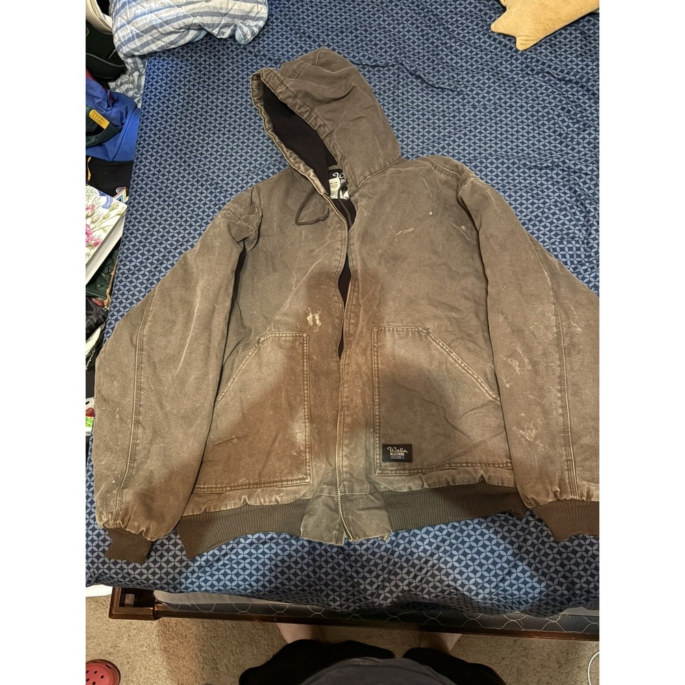 Walls Blizzard Pruf Jacket Mens 3XL Brown Hooded Workwear Insulated Canvas Zip